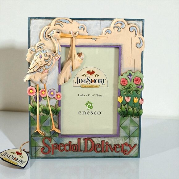 Jim Shore "Special Delivery" Frame 9” Stork Baby Picture 4" x 6" photo - Picture 9 of 12